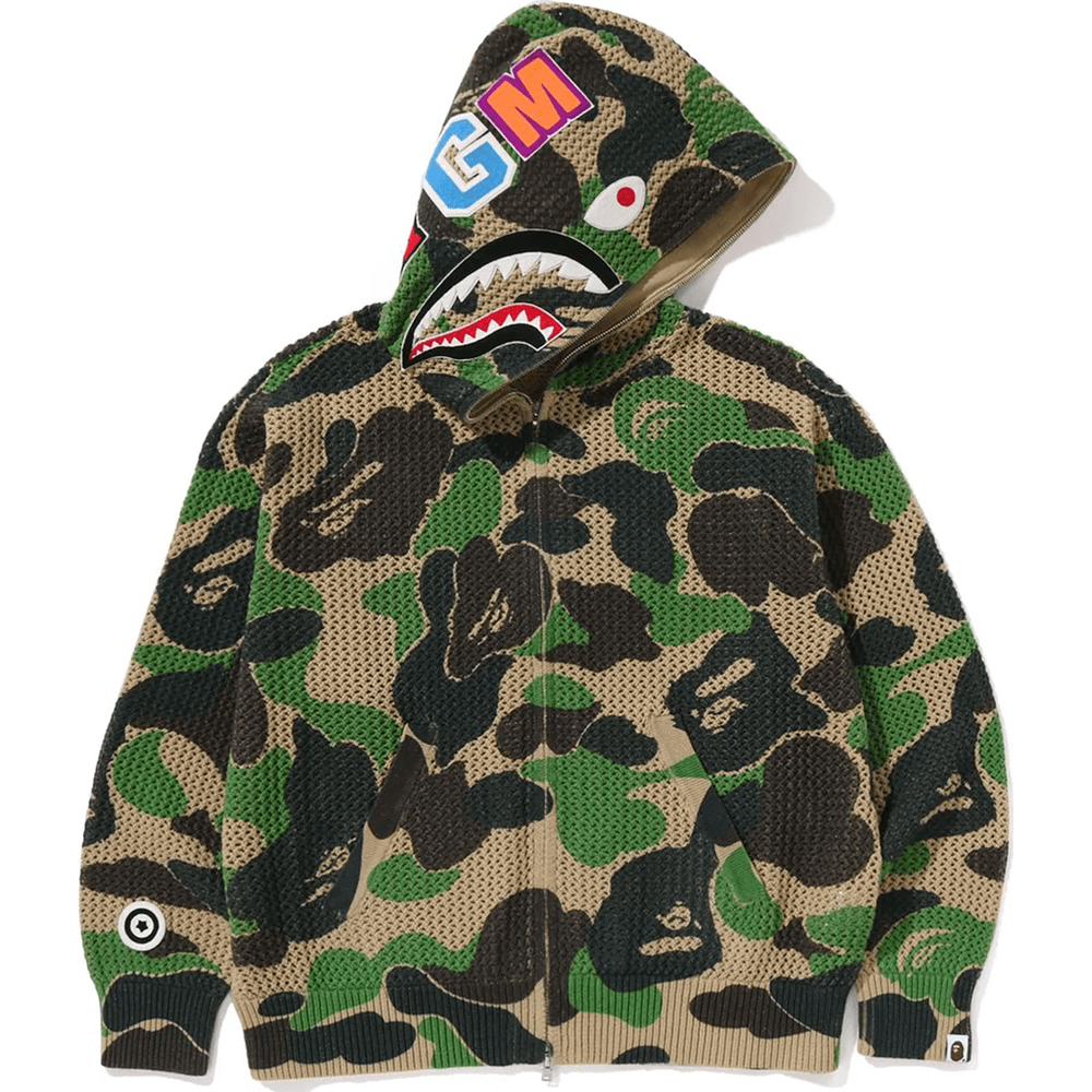 Bape ABC CAMO CROCHET RELAXED FIT SHARK FULL ZIP HOODIE MENS Green