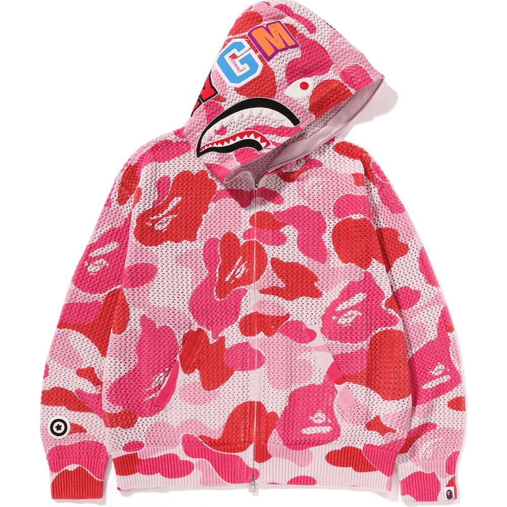 Bape ABC CAMO CROCHET RELAXED FIT SHARK FULL ZIP HOODIE MENS Pink