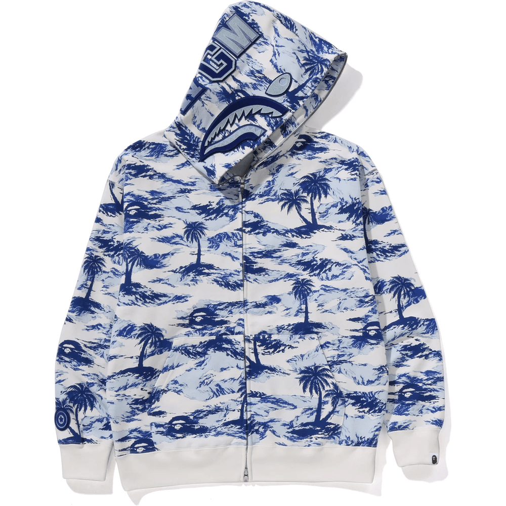 Bape PALM TREE CAMO RELAXED FIT SHARK FULL ZIP HOODIE MENS Blue