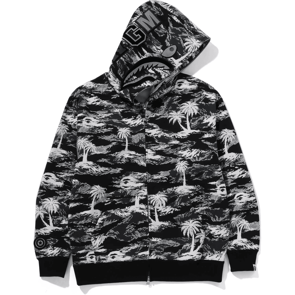 Bape PALM TREE CAMO RELAXED FIT SHARK FULL ZIP HOODIE MENS Black