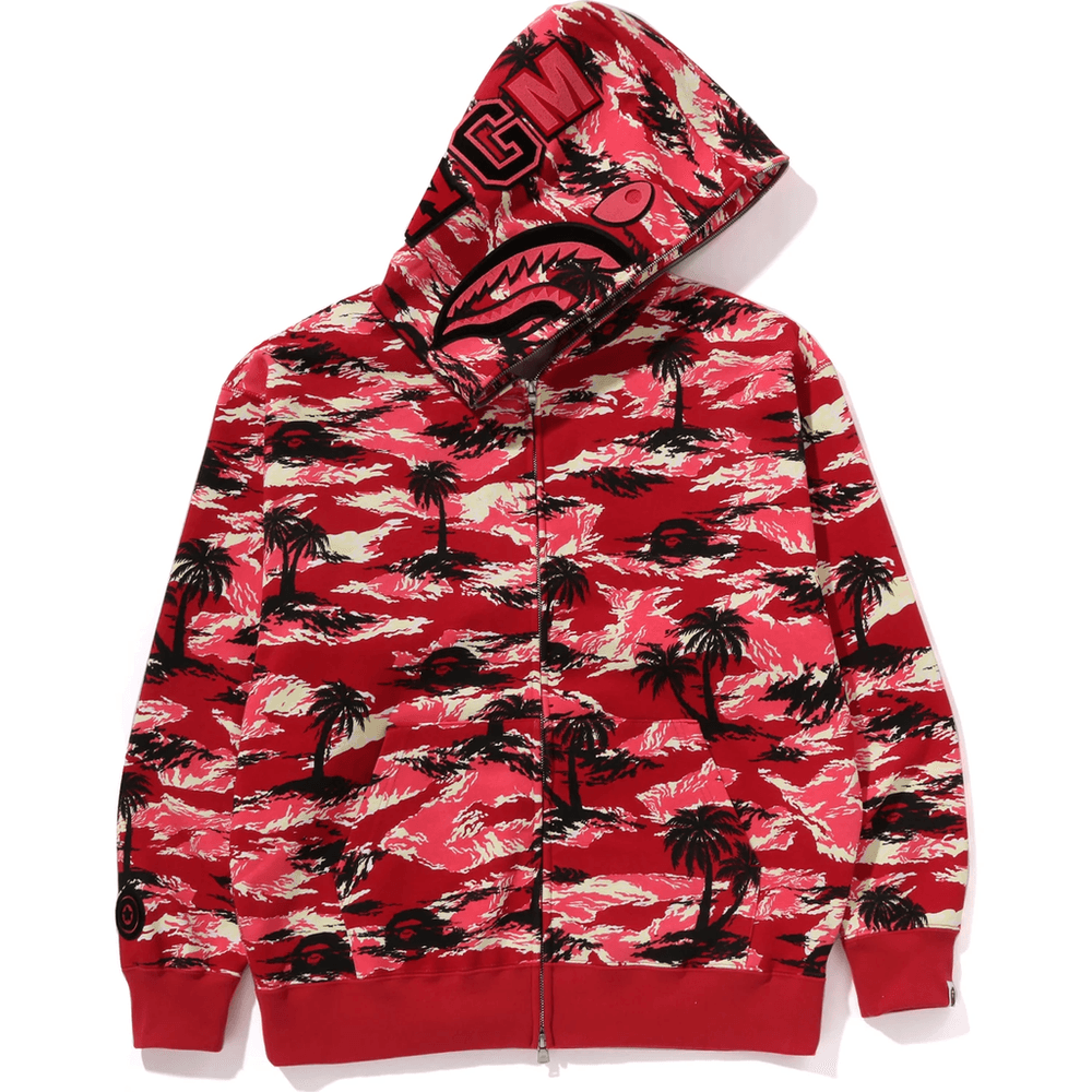 Bape PALM TREE CAMO RELAXED FIT SHARK FULL ZIP HOODIE MENS Red