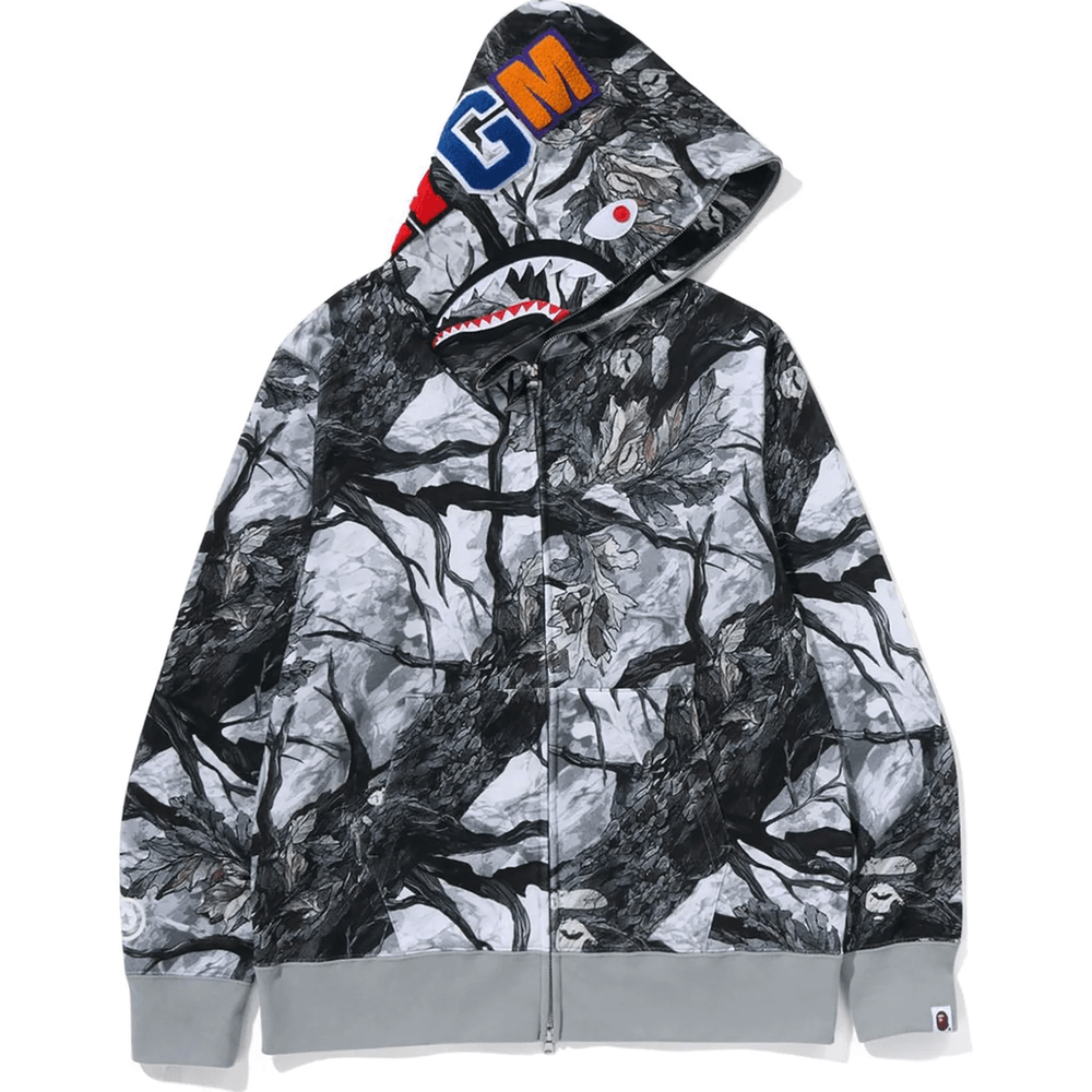 Bape TREE EDGE CAMO SHARK FULL ZIP HOODIE MENS White