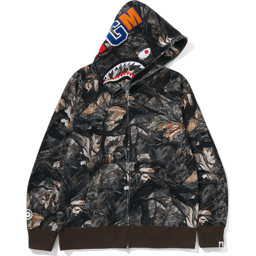 Bape TREE EDGE CAMO SHARK FULL ZIP HOODIE MENS Brown