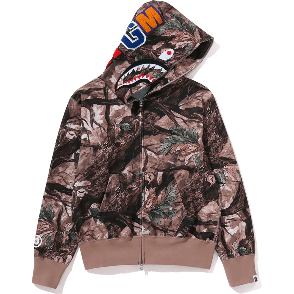 Bape TREE EDGE CAMO SHARK FULL ZIP HOODIE LADIES Burgundy