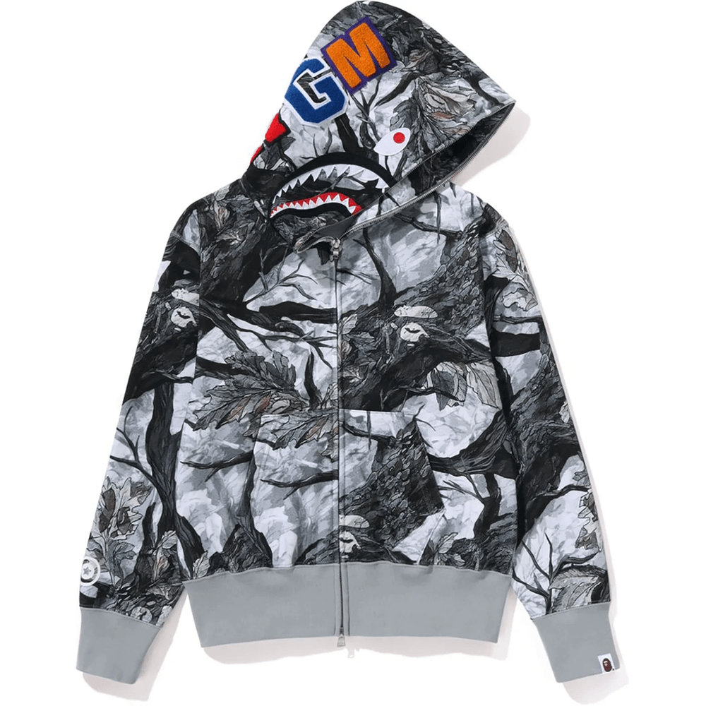 Bape TREE EDGE CAMO SHARK FULL ZIP HOODIE LADIES White