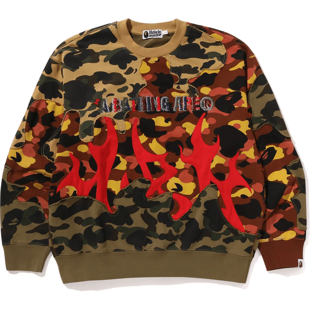 Bape 1ST CAMO UPCYCLED RELAXED FIT CREWNECK SWEATSHIRT MENS Multi