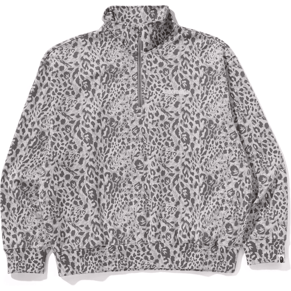 Bape WILD LEOPARD PATTERN RELAXED FIT HALF ZIP SWEATSHIRT MENS Gray