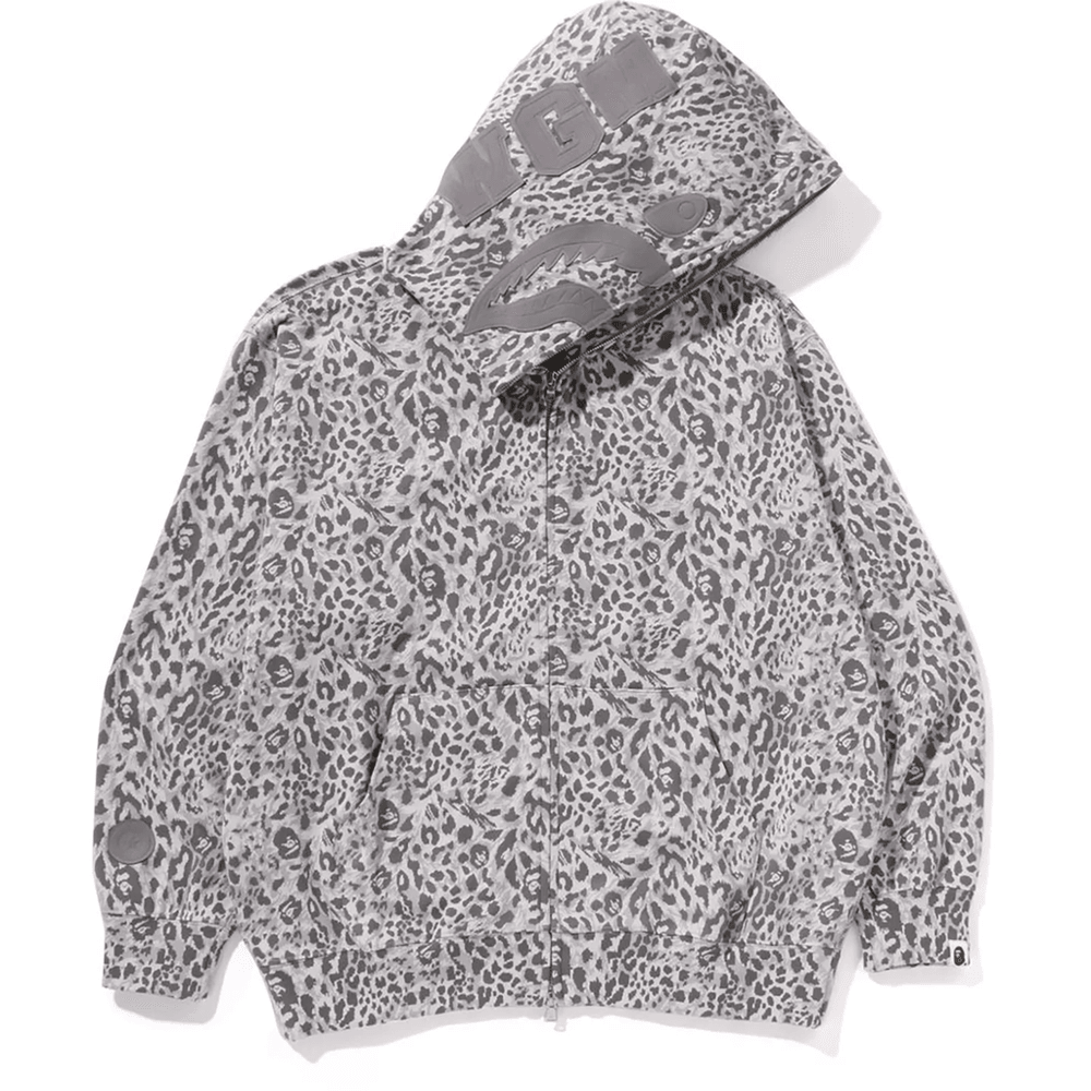 Bape WILD LEOPARD PATTERN SHARK RELAXED FIT FULL ZIP HOODIE MENS Gray