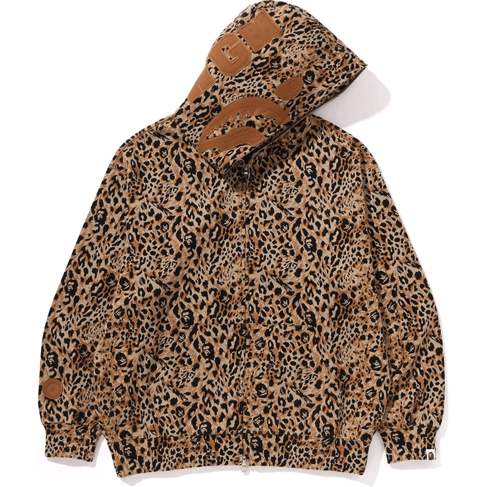 Bape WILD LEOPARD PATTERN SHARK RELAXED FIT FULL ZIP HOODIE MENS Beige