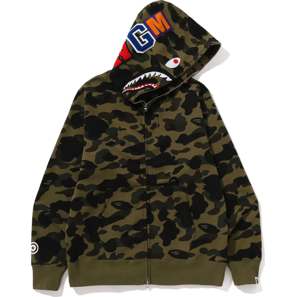 Bape 1ST CAMO SHARK FULL ZIP HOODIE MENS Green