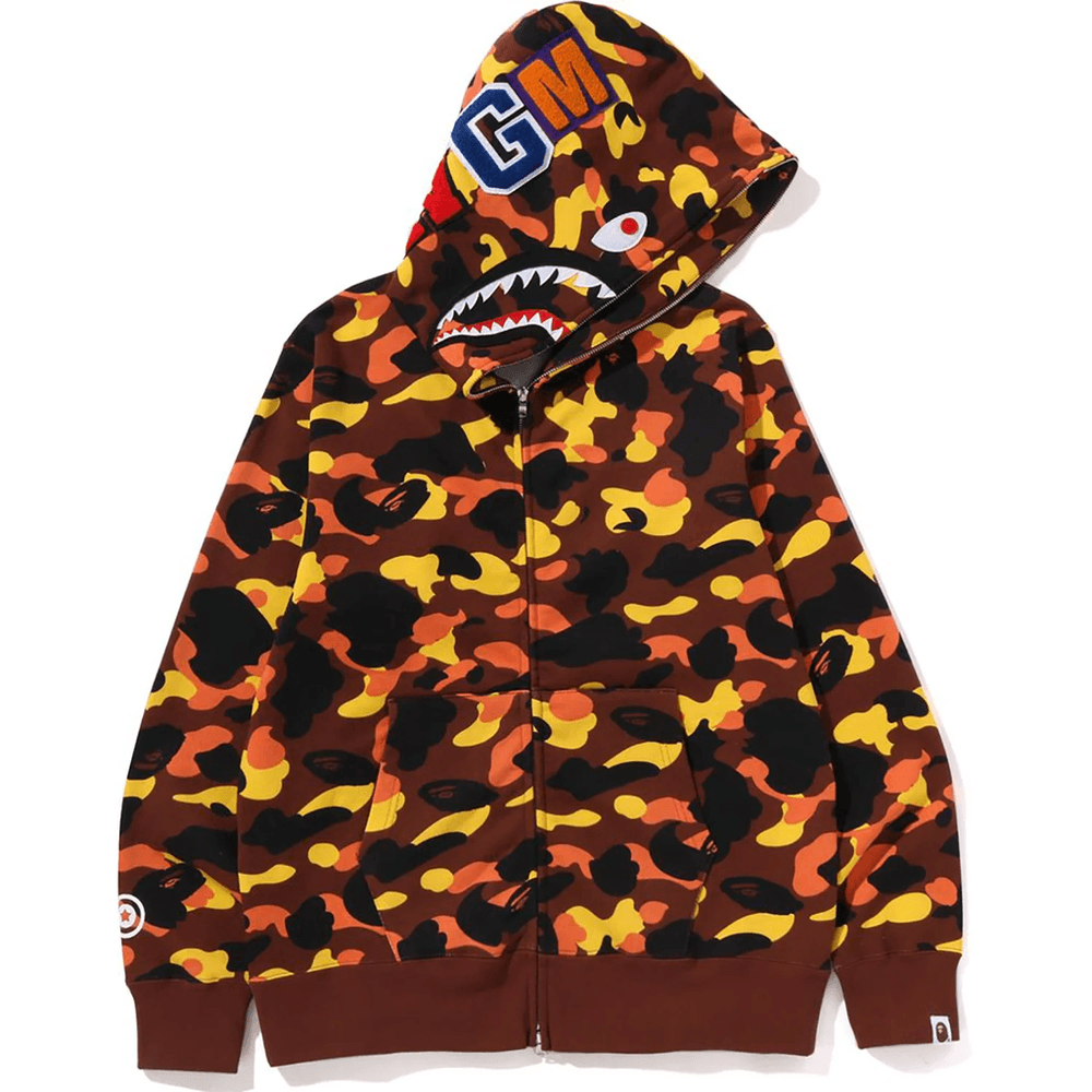 Bape 1ST CAMO SHARK FULL ZIP HOODIE MENS Orange