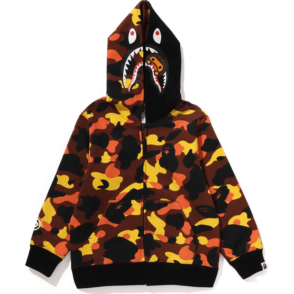 Bape 1ST CAMO MILO SHARK ZIP HOODIE KIDS Orange