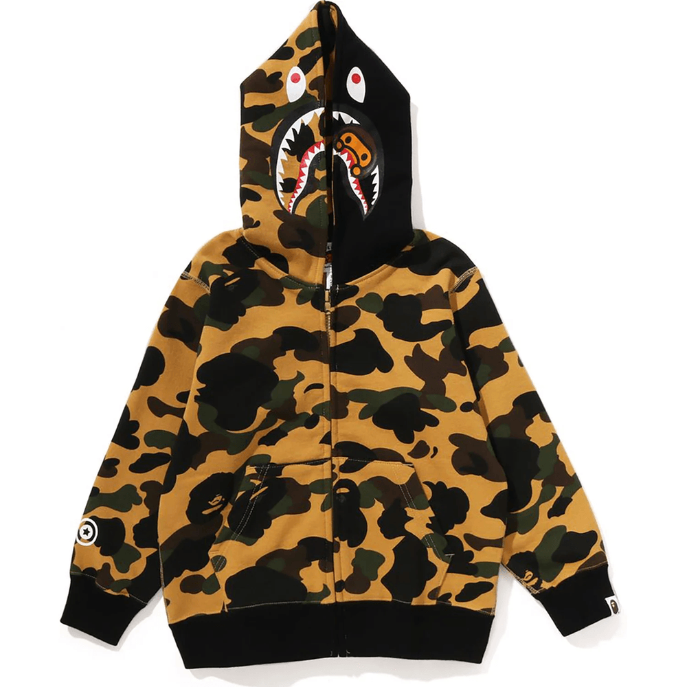 Bape 1ST CAMO MILO SHARK ZIP HOODIE KIDS Yellow