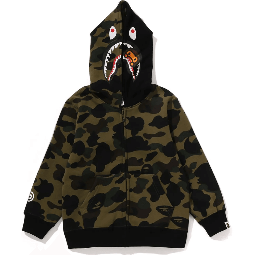 Bape 1ST CAMO MILO SHARK ZIP HOODIE KIDS Green