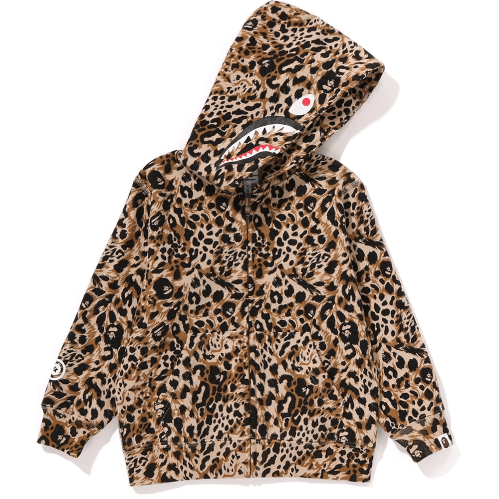 Bape WILD LEOPARD PATTERN SHARK ZIP HOODIE KIDS Beige