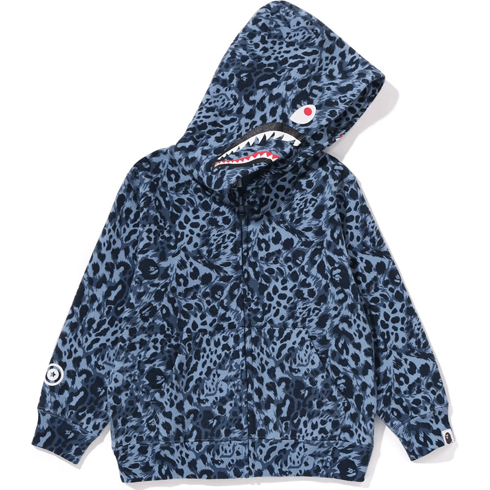 Bape WILD LEOPARD PATTERN SHARK ZIP HOODIE KIDS Blue
