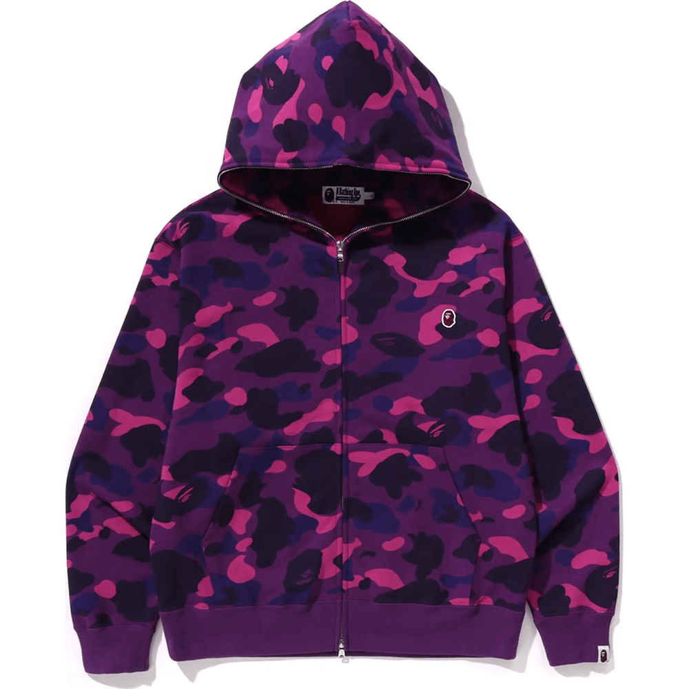 Bape ONE POINT COLOR CAMO CROPPED FULL ZIP HOODIE MENS Purple
