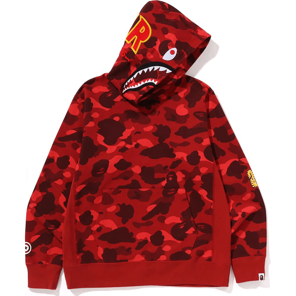Bape COLOR CAMO 2ND SHARK PULLOVER HOODIE MENS Red