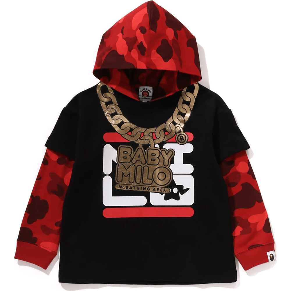 Bape COLOR CAMO LAYERED RELAXED FIT PULLOVER HOODIE KIDS Red