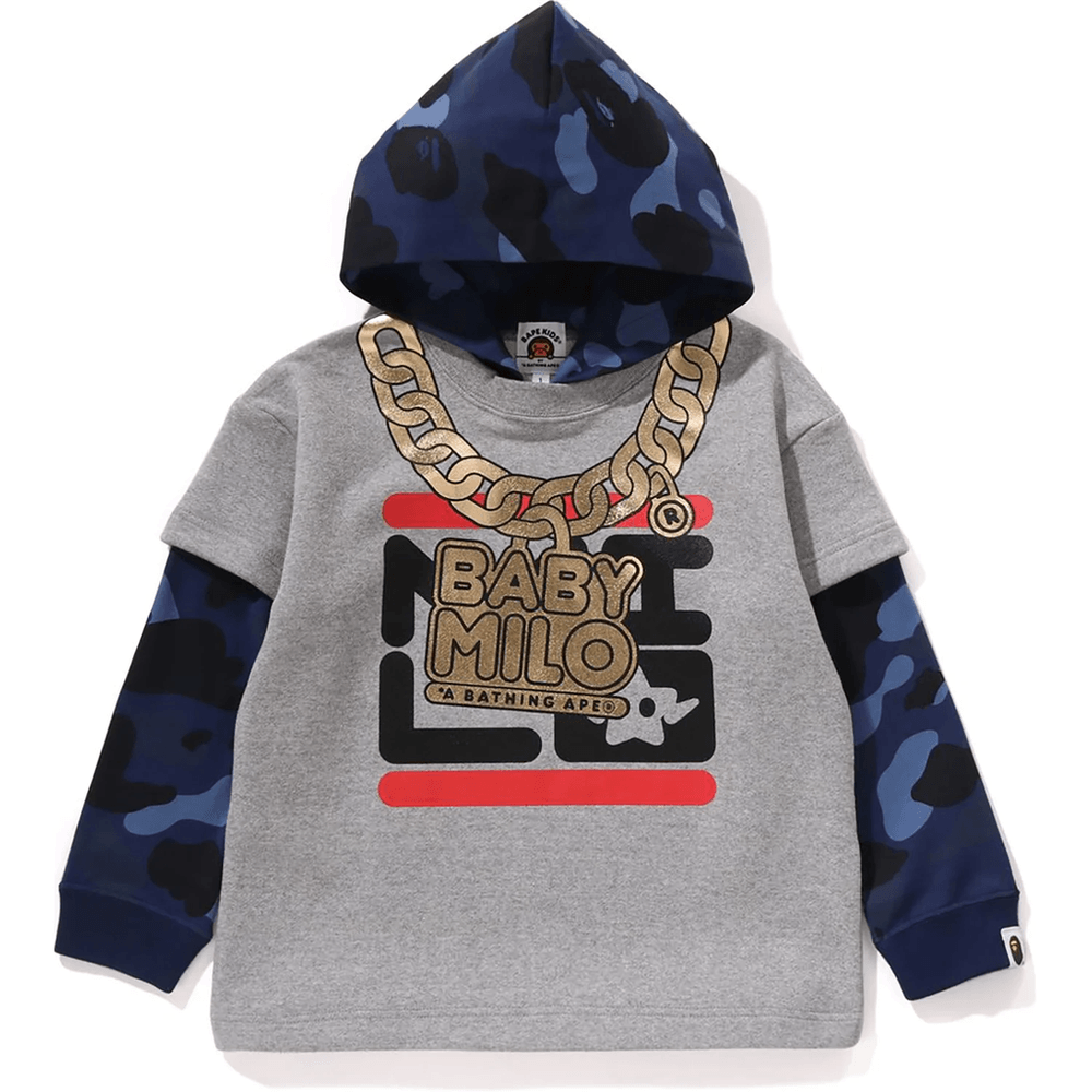 Bape COLOR CAMO LAYERED RELAXED FIT PULLOVER HOODIE KIDS Navy
