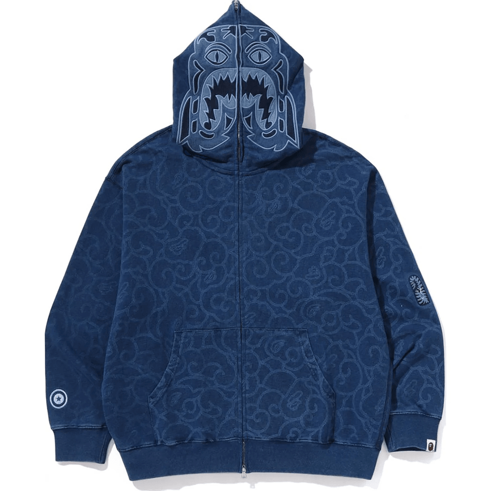 Bape CLOUD CAMO TIGER UPCYCLED RELAXED FIT FULL ZIP HOODIE MENS Navy