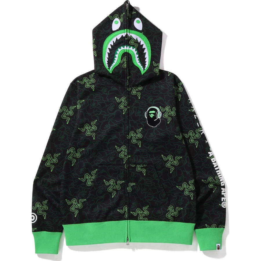 Bape Razer X A Bathing Ape Neon Camo Tiburón Sudadera Con Capucha Y Cremallera Completa Para Hombre