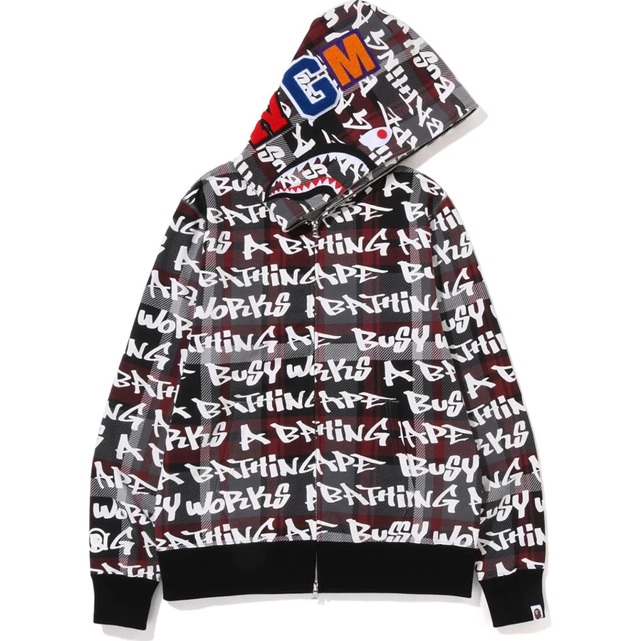 Bape BAPE GRAFFITI CHECK SHARK FULL ZIP HOODIE MENS