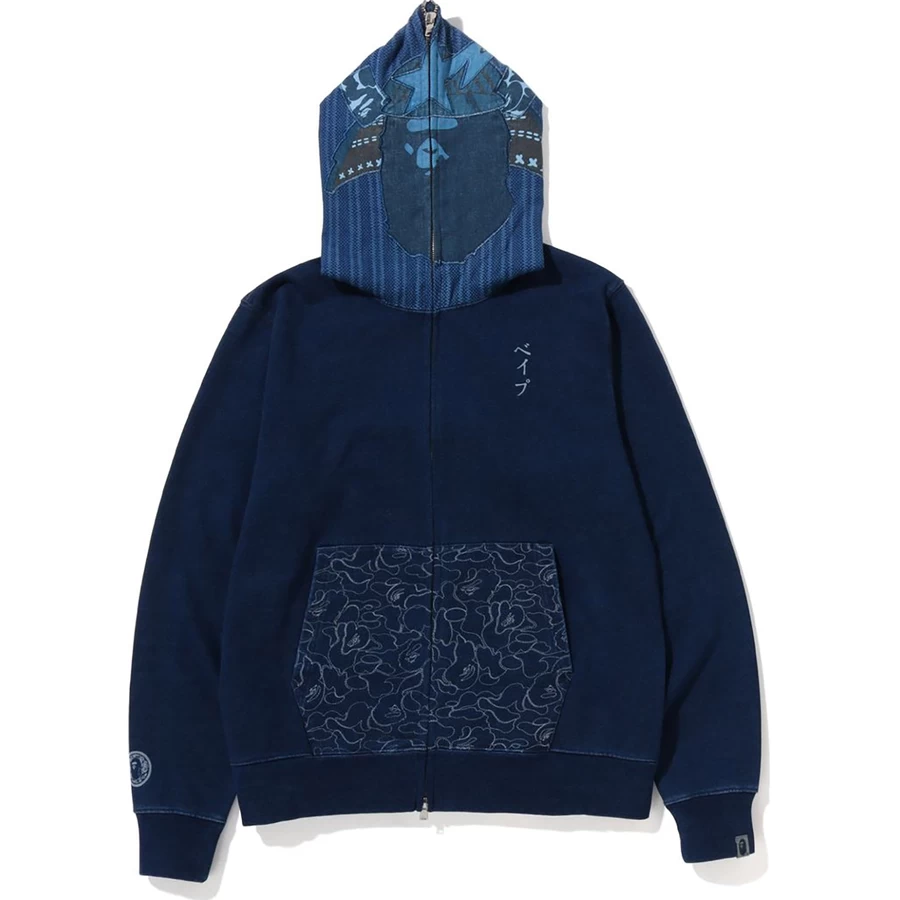 Bape SAMURAI INDIGO FULL ZIP HOODIE MENS