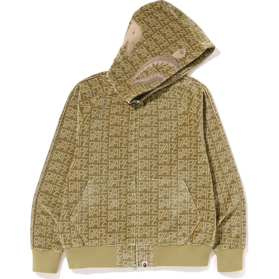 Bape Bape Logo Monogram Velour Tiburón Sudadera Con Cremallera Completa Para Hombre