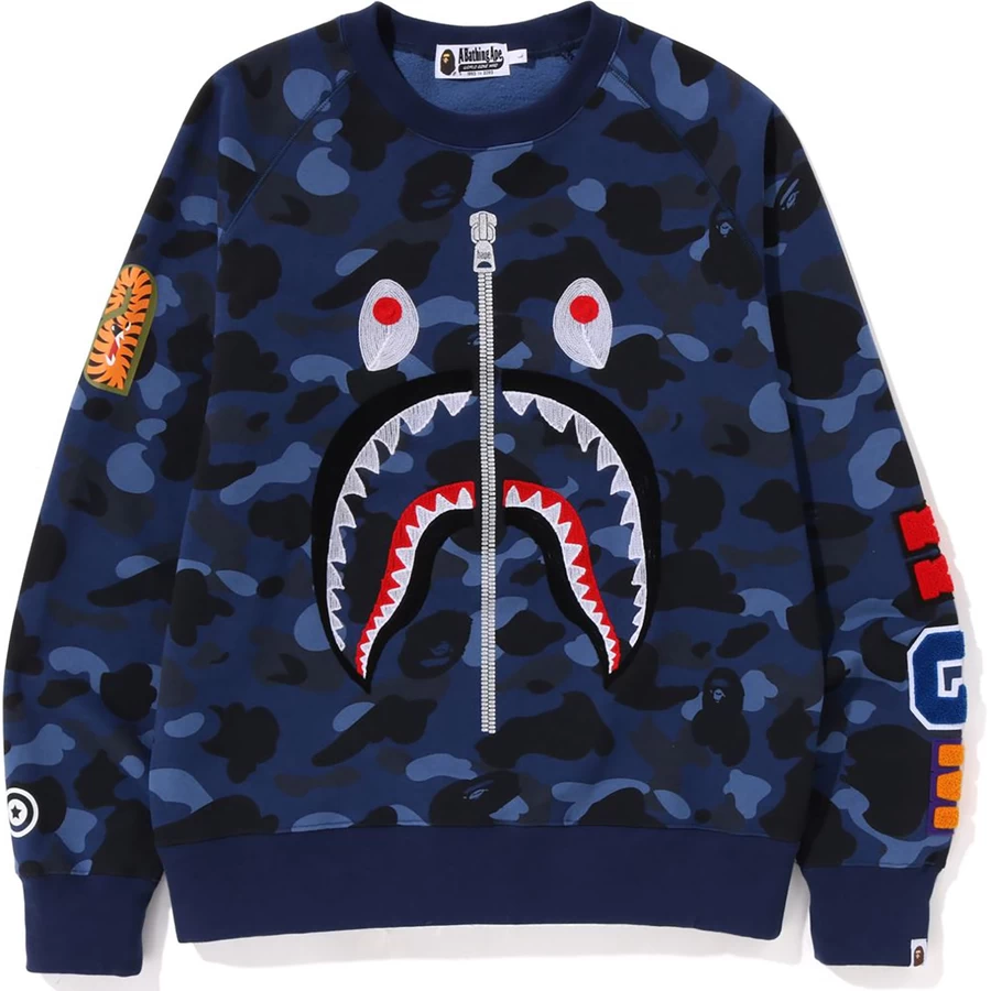 Bape Renk Kamuflaj Nakış Köpekbalığı Bisiklet Yaka Erkek
