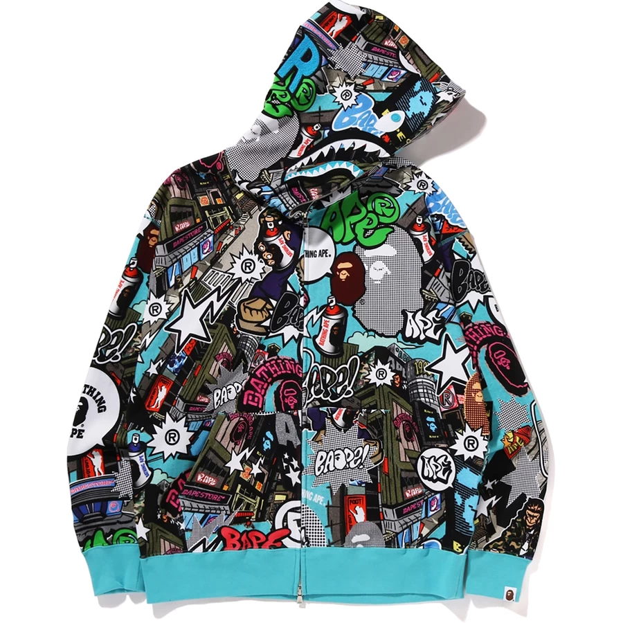 Bape COMIC ART SHARK ZIP HOODIE MENS