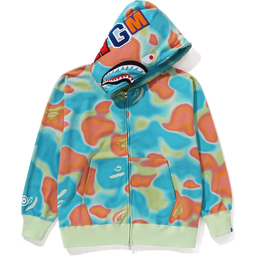 Bape LIQUID CAMO SHARK RELAXED FIT FULL ZIP HOODIE MENS