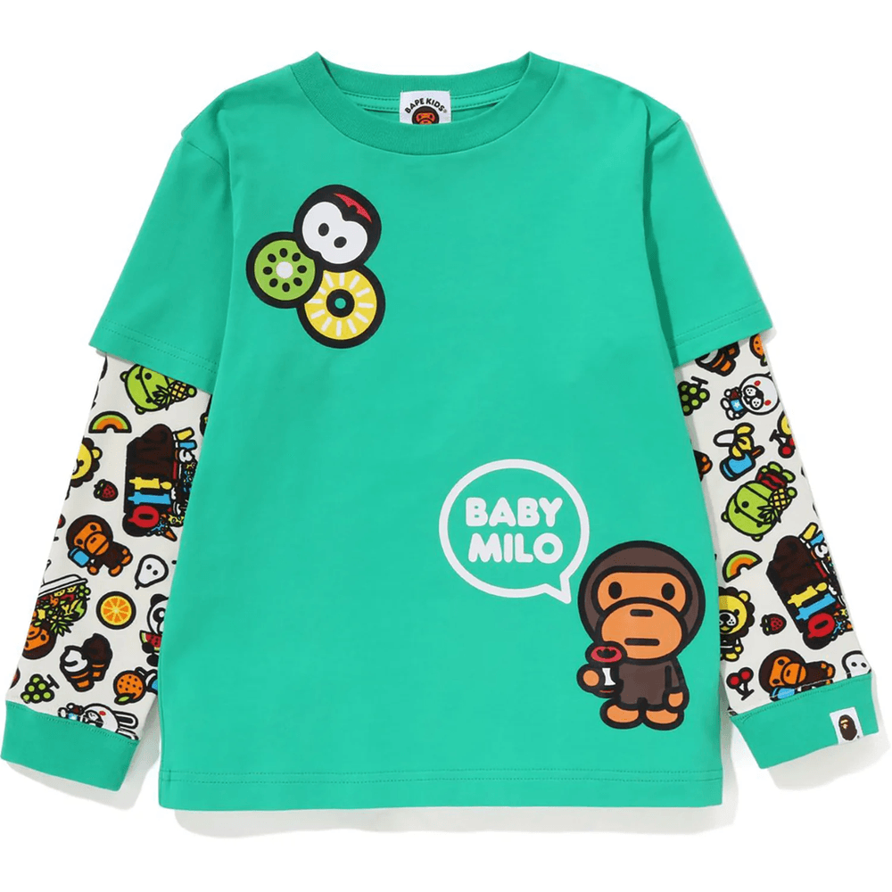 Bape BABY MILO MIXED FRUIT LAYERED L/S TEE KIDS Green