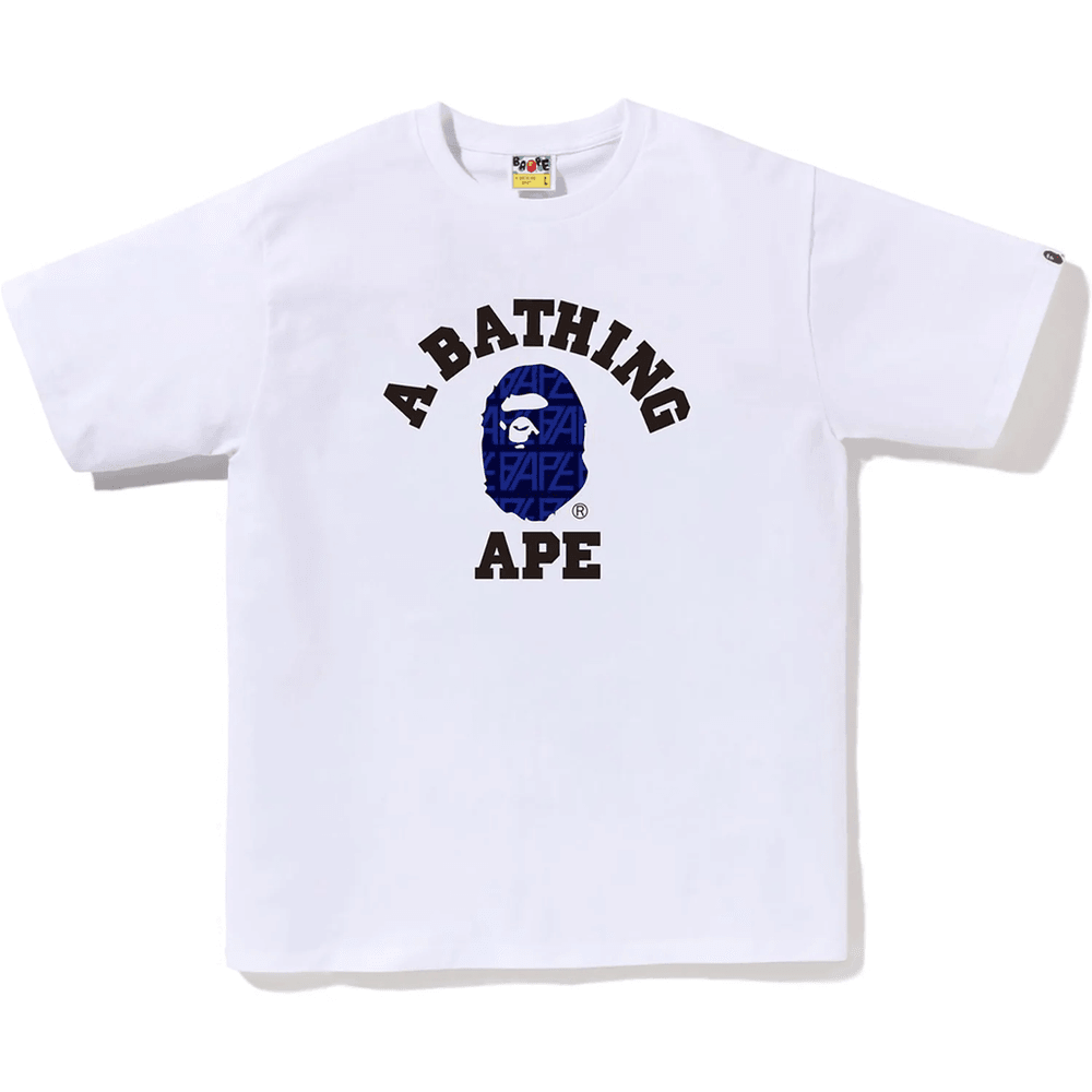 Pánske Tričko Bape Logo Monogram College, Biele X Námornícka Modrá