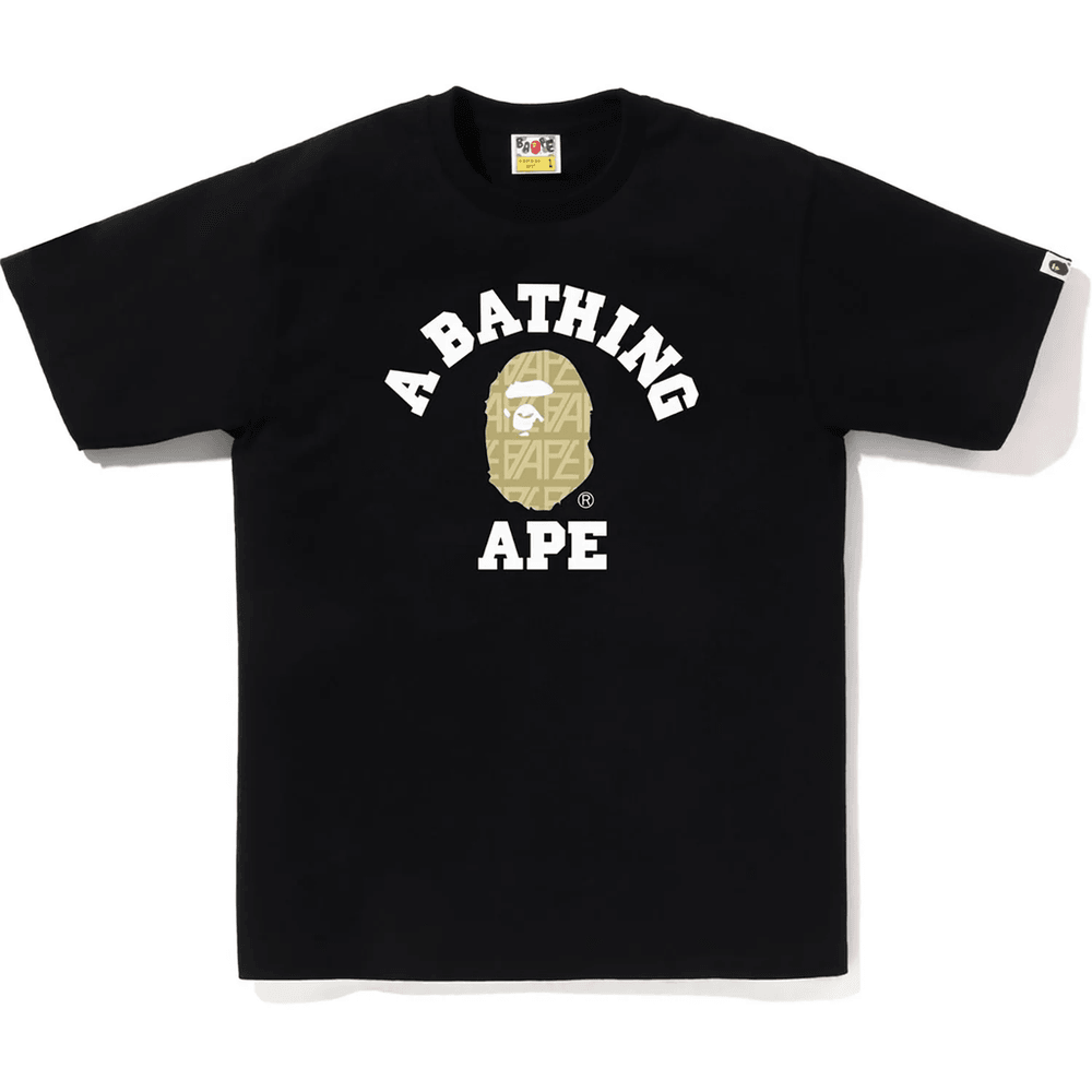 Bape Logo Monogram College Tričko Pánske čierne X Béžové