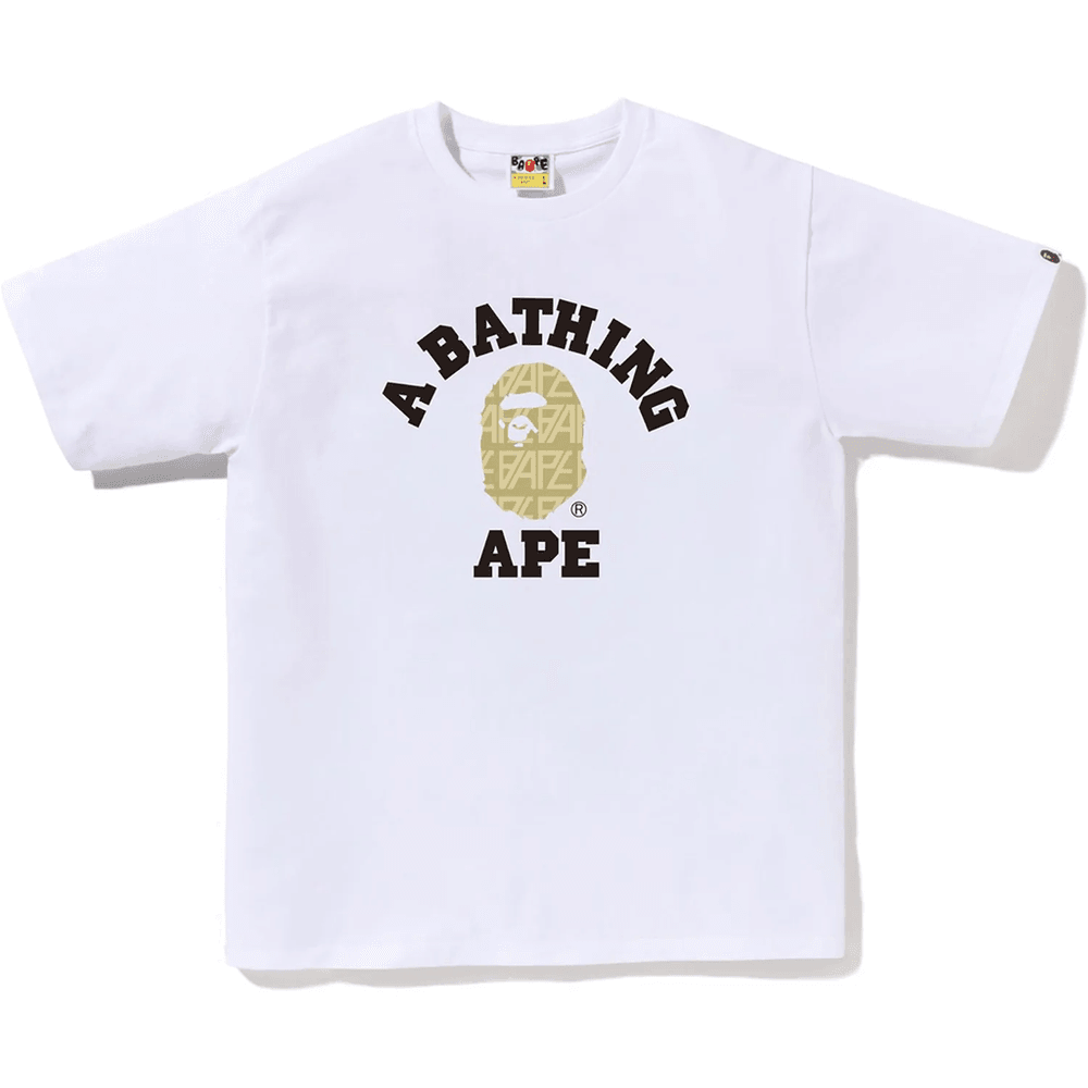 Pánske Tričko Bape Logo Monogram College Biele X Béžové