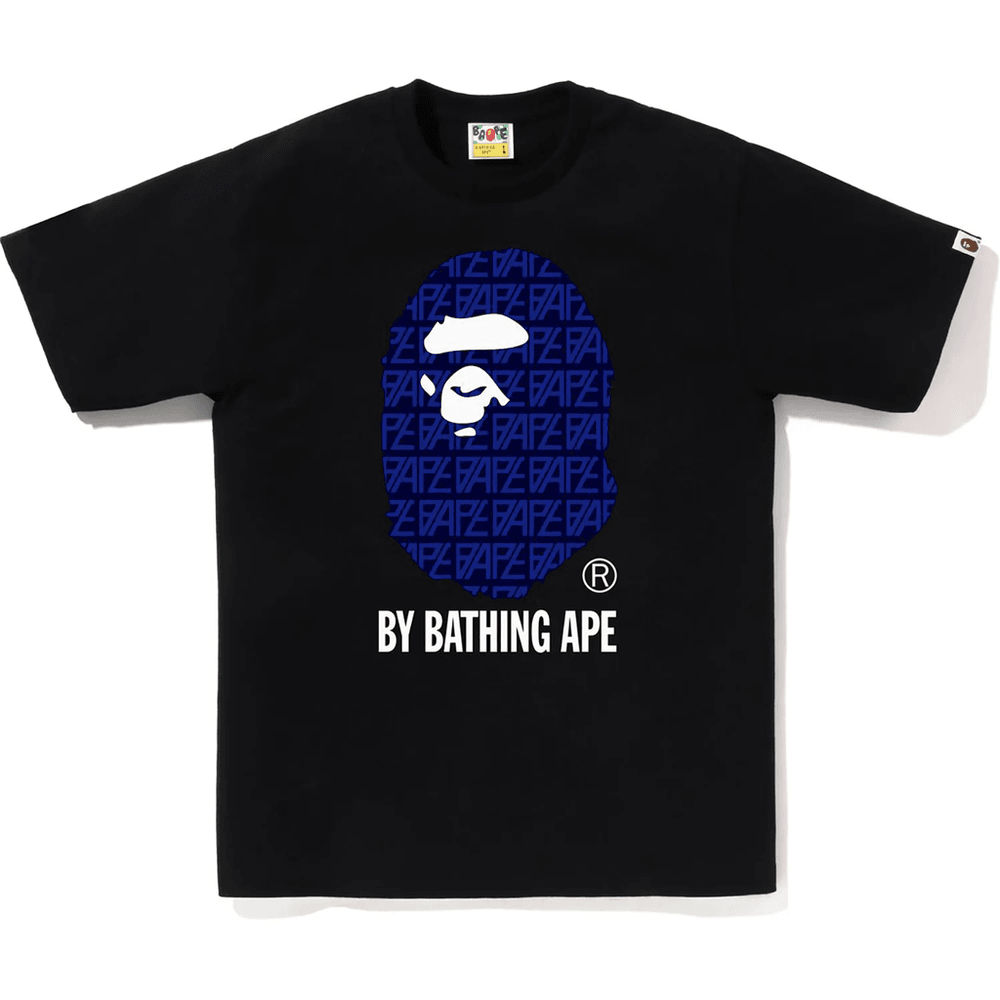 Bape Logo Monogram Majica By Bathing Ape Tee Moška črna X Mornarsko Modra