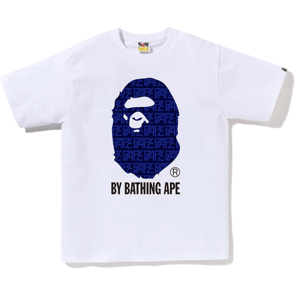 Bape Logo Monogram Majica Bathing Ape Tee Moška Bela X Mornarsko Modra