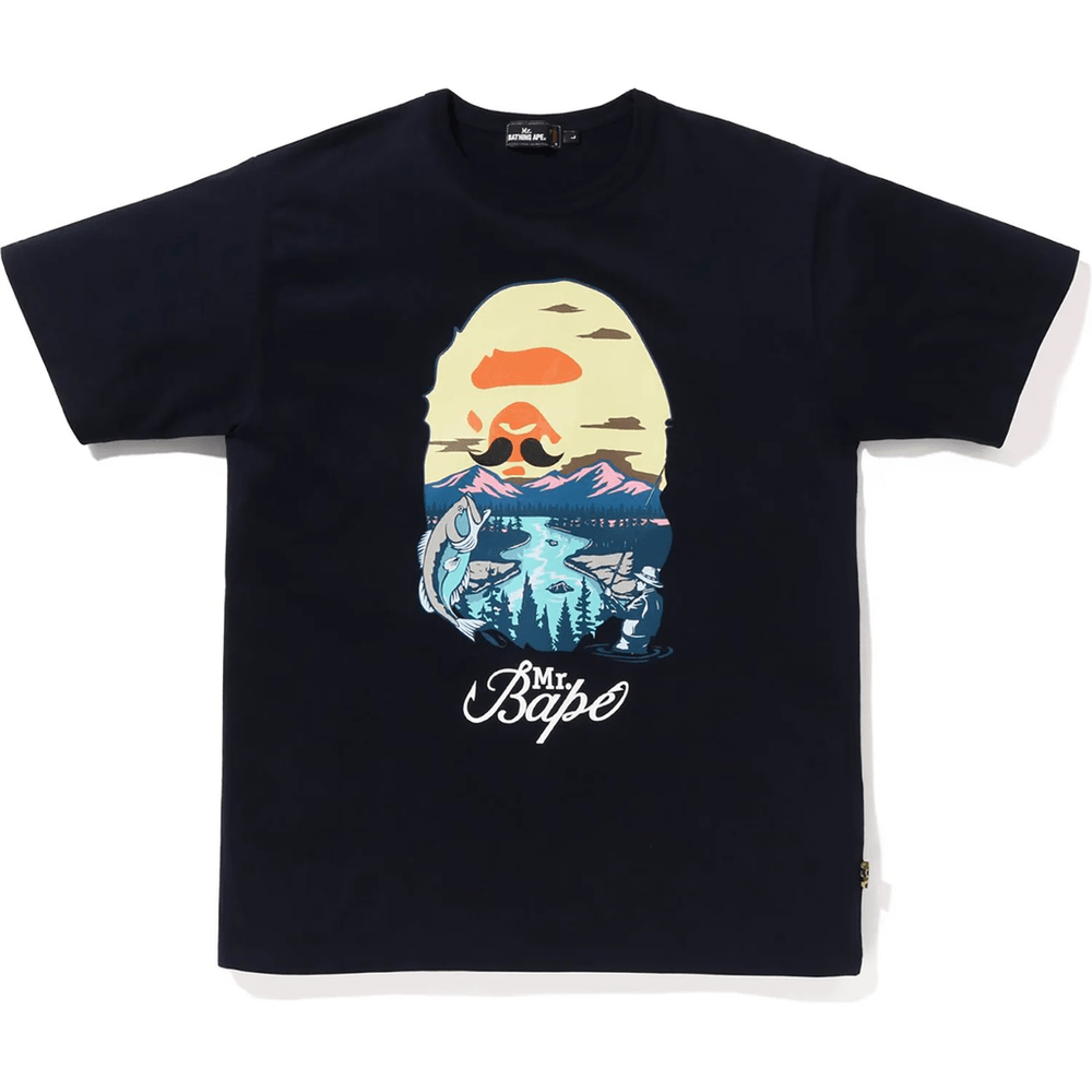 Bape Mr. Bathing Ape Head Wide Majica Moška Mornarsko Modra