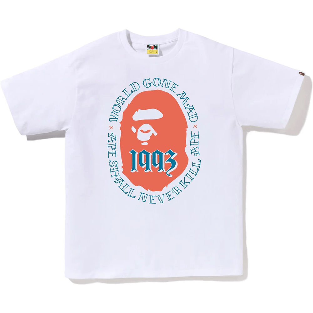BAPE Herren Baumwoll-T-Shirt Mit Affenkopf 1993, Weiß