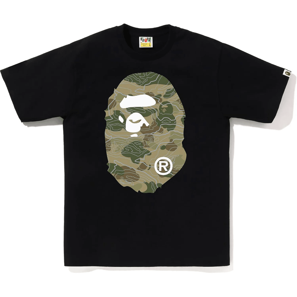 BAPE Lagdelt Line Camo Big Ape Head T-skjorte Herre Svart X Beige