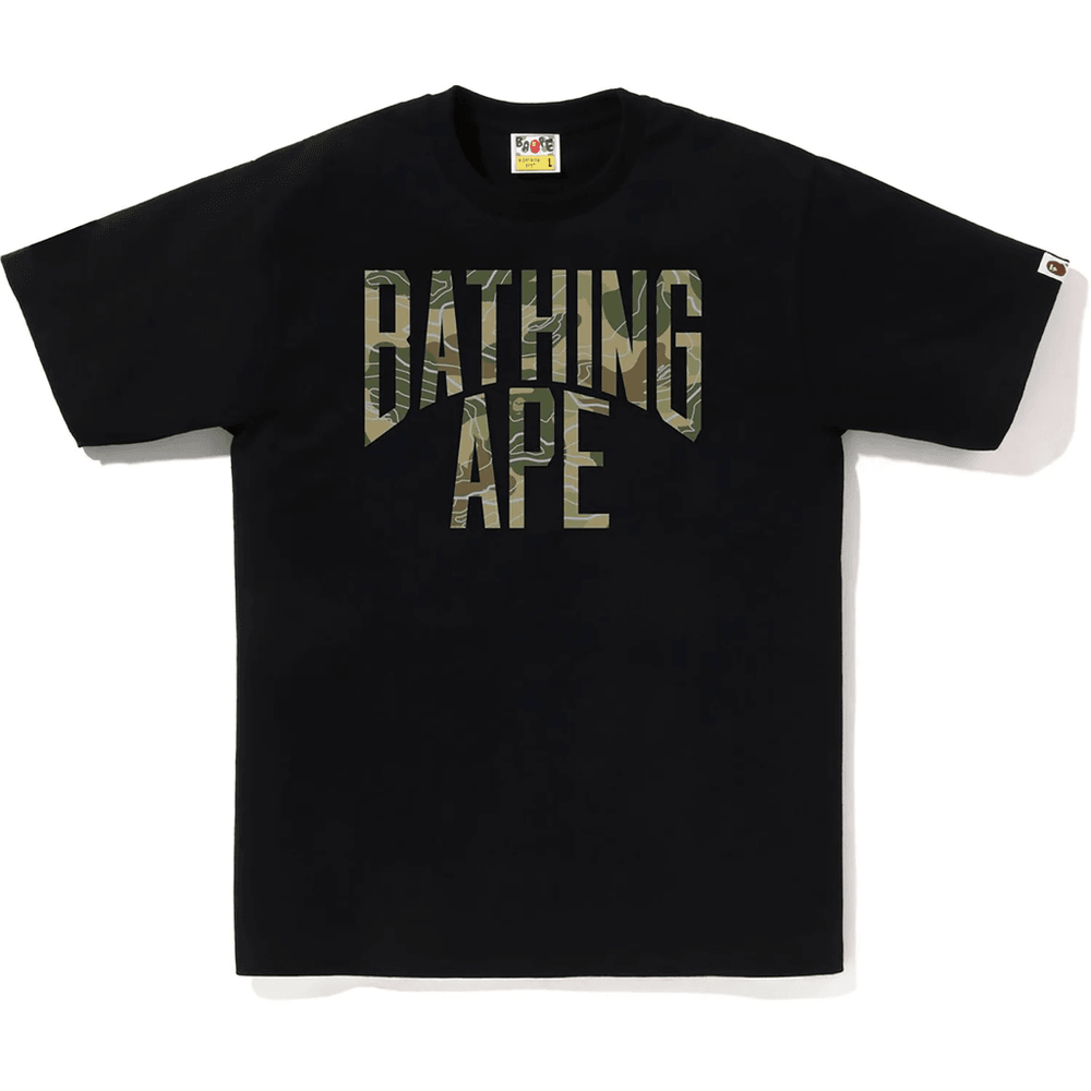 Bape Lagdelt Linje Camo Nyc Logo T-skjorte Herre Svart X Beige