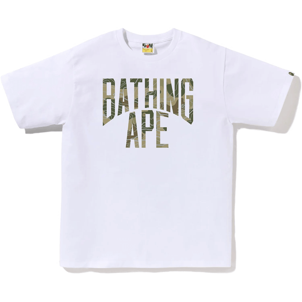 Bape Lagdelt Linje Camo Nyc Logo T-skjorte Herre Hvit X Beige