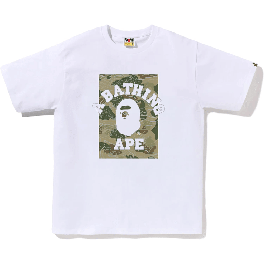 Bape Lagdelt Linje Camo På College Tee Herre Hvit X Beige