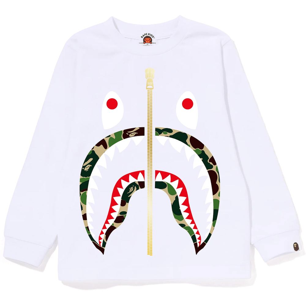 Bape ABC CAMO SHARK L/S TEE KIDS White x Green
