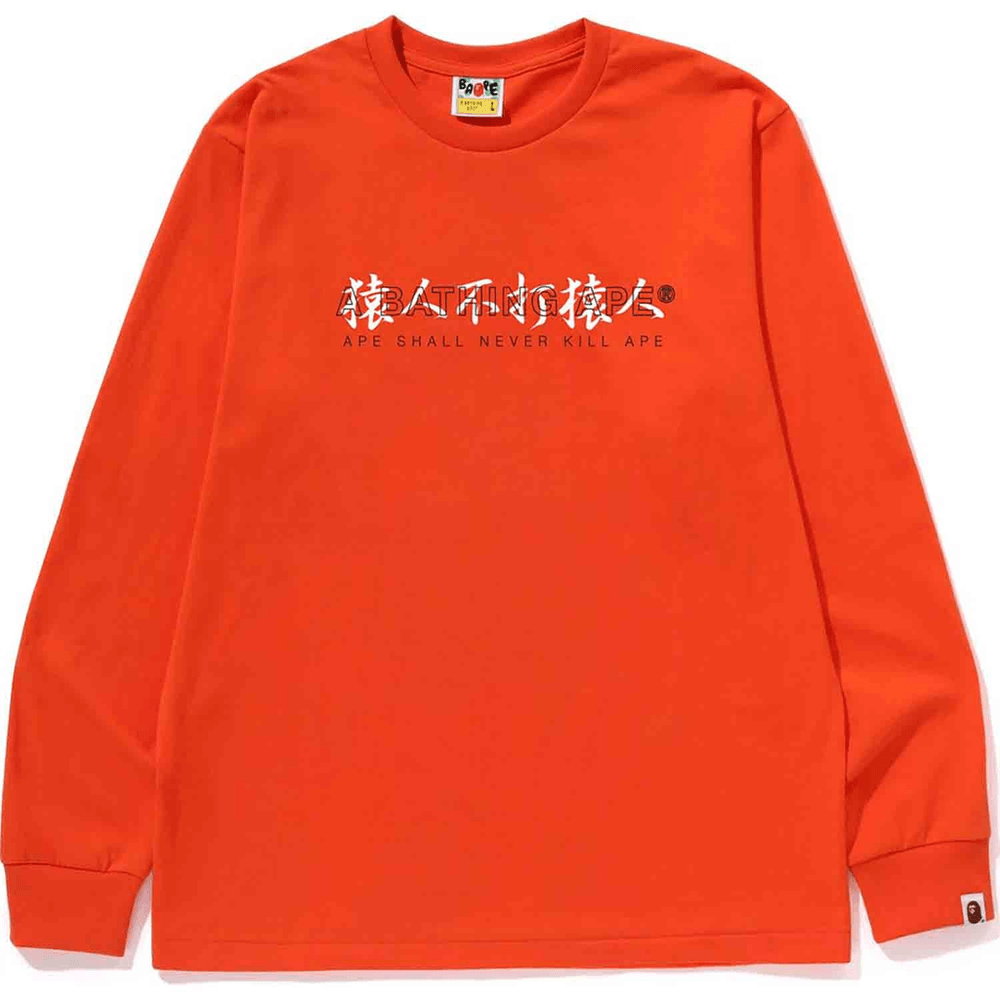 Bape Kanji Logo Asnka L/s Tee Herre Oransje