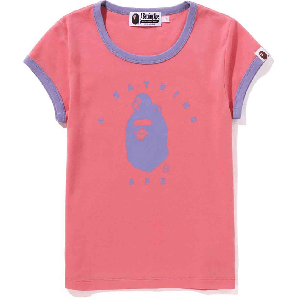 Camiseta Feminina Rosa Com Recorte Da Cabeça De Macaco BAPE Milo