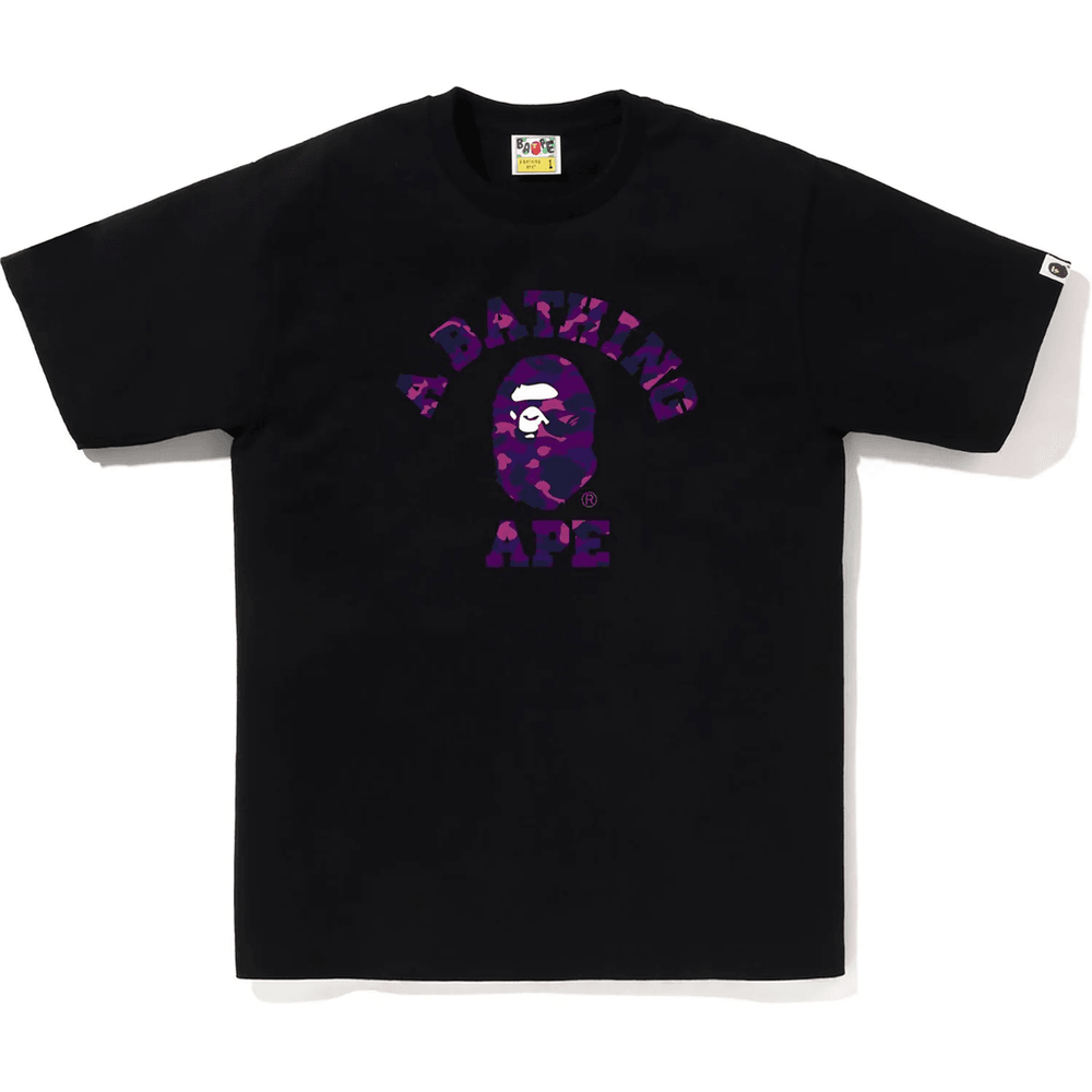 تي شيرت Bape Color Camo College للرجال أسود × بنفسجي