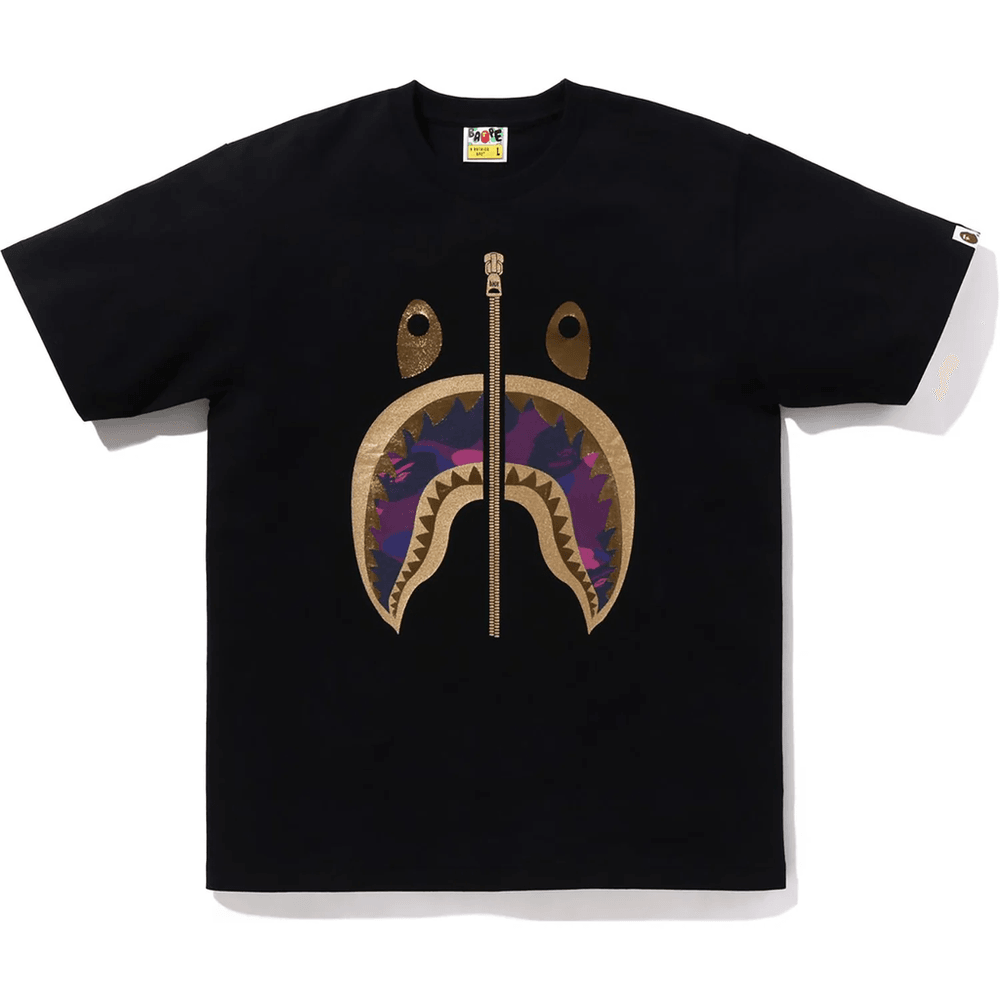 Bape Color Camo Shark Tee, Svart Og Lilla, For Menn