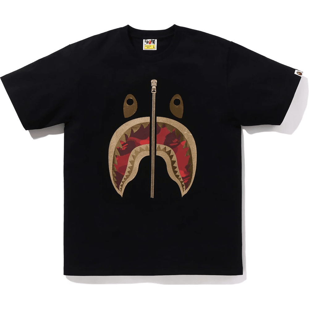 Bape Color Camo Shark T-skjorte Herre Svart X Rød
